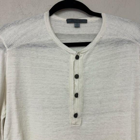 John Varvatos Mens Slim Fit Linen Henley Shirt Cream Size Medium - Picture 6 of 9